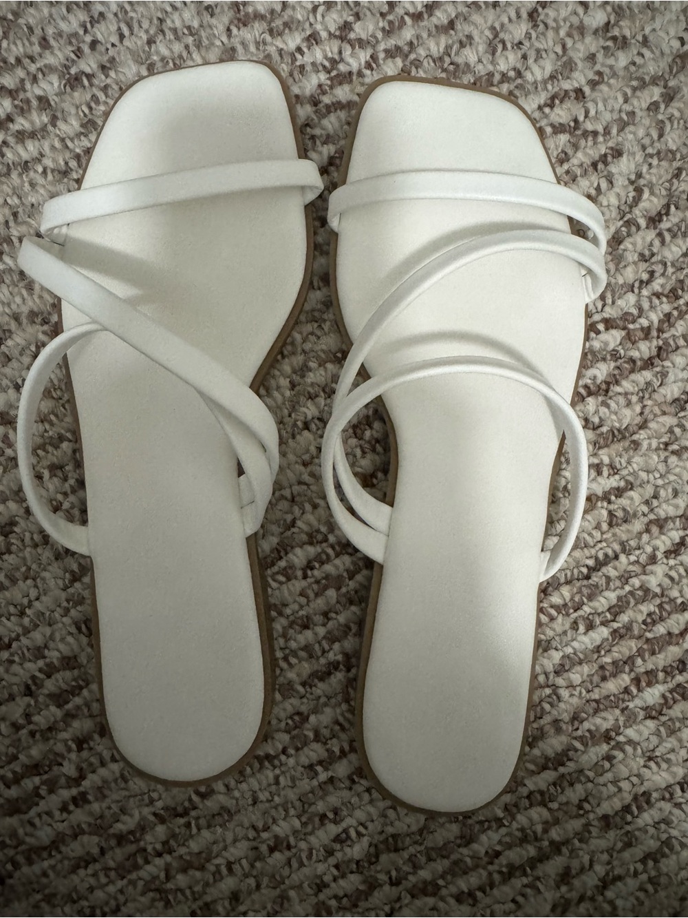 Women's Strappy White Square-Toe Slide Sandals
